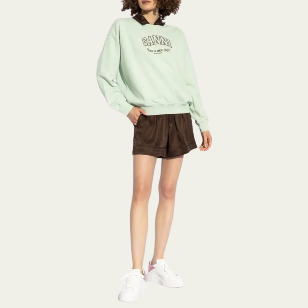 New GANNI Green Logo Crewneck Sweatshirt “Have A Nice Day! Please Recycle” L/XL - Picture 5 of 8